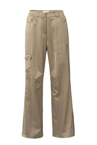 YAYA | Satin Wide Leg Cargo Pants in Safari