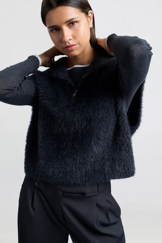 YAYA | Sleeveless Fluffy Sweater Vest in Anthracite