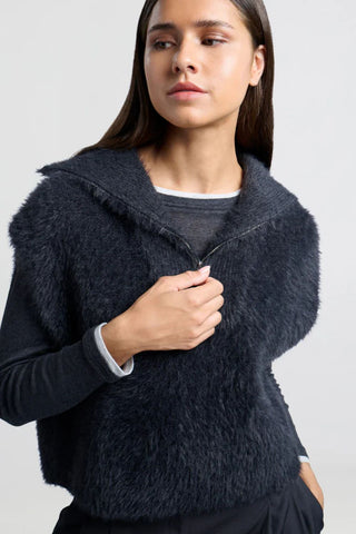 YAYA | Sleeveless Fluffy Sweater Vest in Anthracite