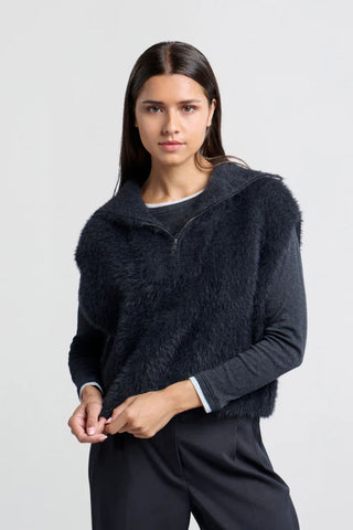 YAYA | Sleeveless Fluffy Sweater Vest in Anthracite