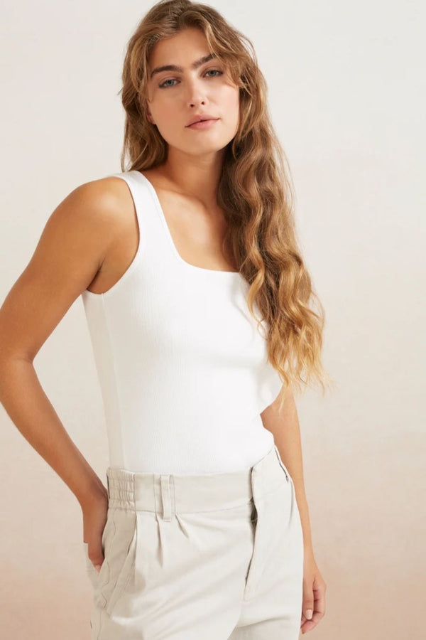 YAYA | Ribbed Square Neck Tank Top in Pure White
