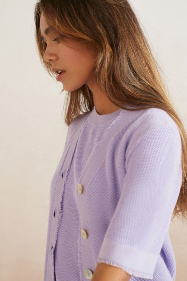 YAYA | Textured Cardigan With Fringes in Lavender Purple