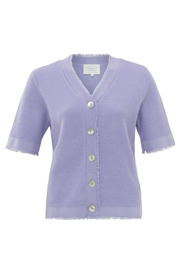 YAYA | Textured Cardigan With Fringes in Lavender Purple