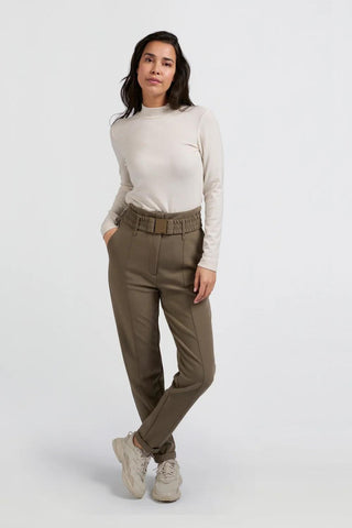 YAYA | Woven High Waist Trousers in  Falcon Brown