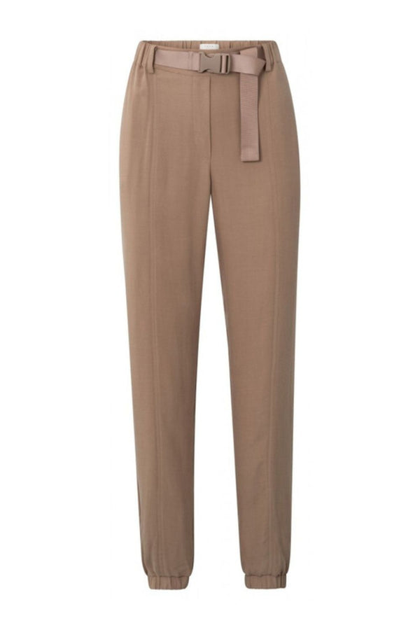 YAYA | Woven High Waist Trousers With Elastic Waist in Light Taupe