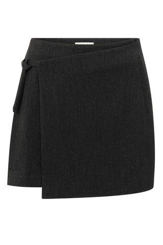 YAYA | Woven Mini Skort With Belt in Anthracite